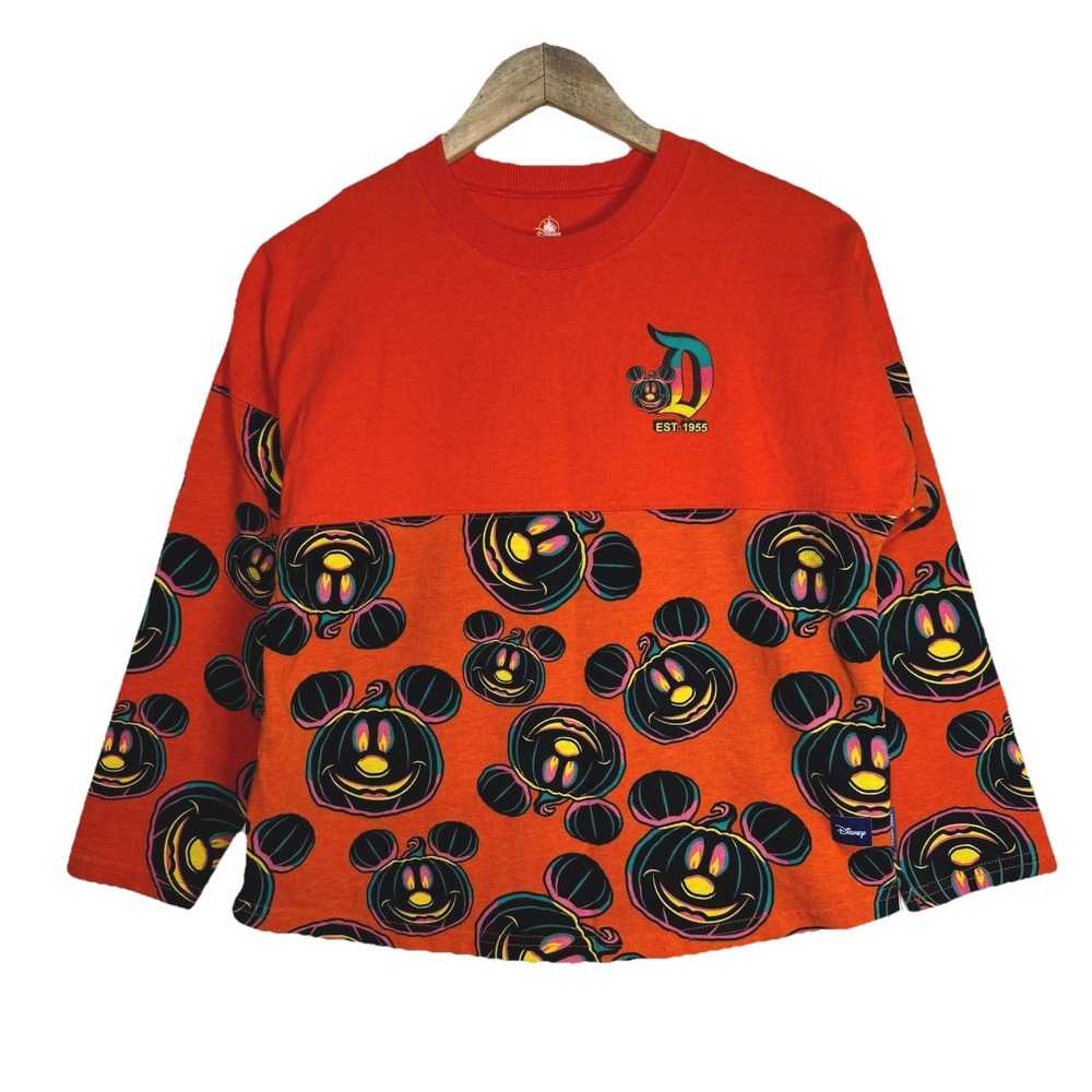 Disney Parks Mickey Mouse Halloween Pumpkin Spirit Jersey Youth Kids XL Orange
